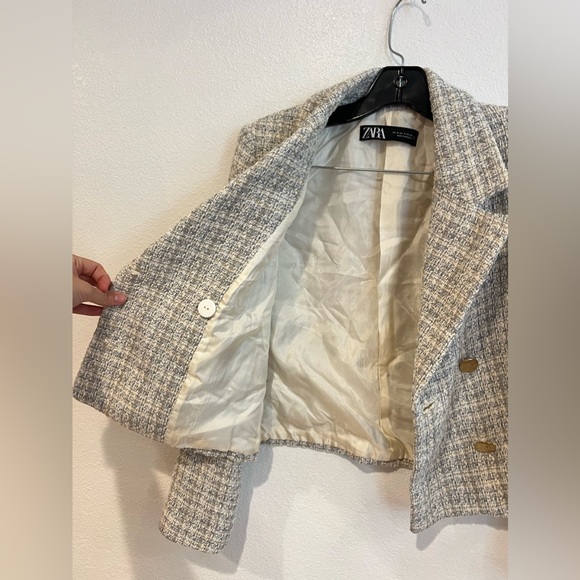 Zara Double Breasted Textured Weave Jacket Blazer Size Medium - Picture 10 of 11